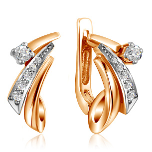 Серьги с английским замком из красного золота с бриллиантом