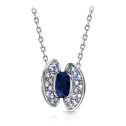 Колье из белого золота с бриллиантами, сапфиром, плетение якорное