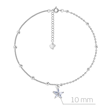 Браслет на ногу декоративный из серебра с фианитом