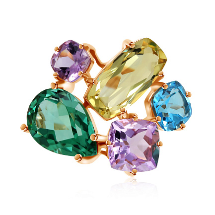 Кольцо из красного золота с аметистом, топазом