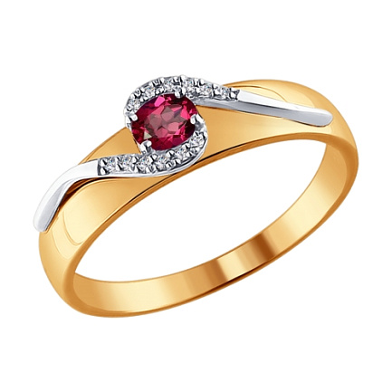 Кольцо из красного золота с бриллиантами, рубином