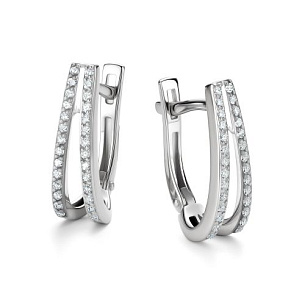 Серьги с английским замком из белого золота с бриллиантом