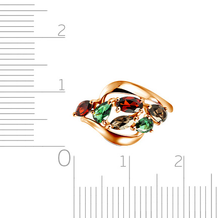 Кольцо из красного золота с гранатами, раухтопазами