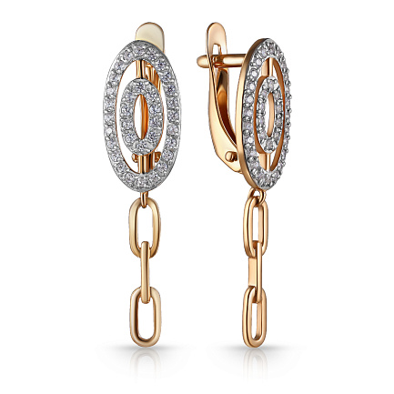 Серьги с английским замком из красного золота с фианитом