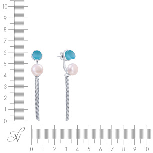 Серьги Джекеты из серебра с стеклом и жемчугом