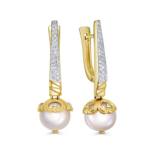 Серьги с английским замком из желтого золота с бриллиантами