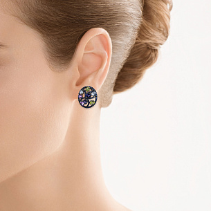 Серьги из черненого золота с сапфирами, аквамаринами, аметистами, иолитами, перидотами