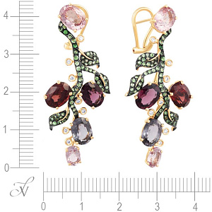 Серьги из желтого золота с бриллиантами, цаворитами