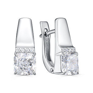 Серьги с английским замком из серебра с фианитом