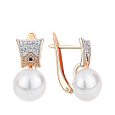 Серьги с английским замком из красного золота с жемчугом