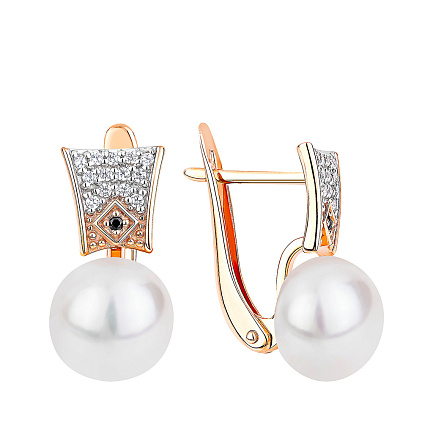 Серьги с английским замком из красного золота с жемчугом