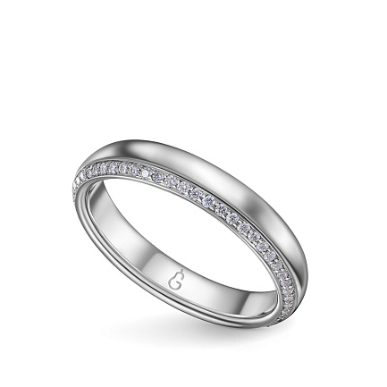 Кольцо обручальное из белого золота с бриллиантом