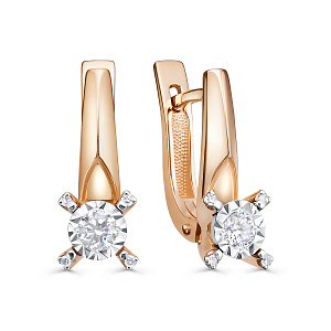 Серьги с английским замком из красного золота с бриллиантами