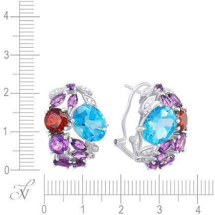 Серьги из белого золота с бриллиантами, аметистами