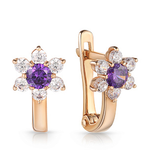 Серьги детские из красного золота с фианитом