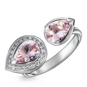 Кольцо из белого золота с морганитом, бриллиантами