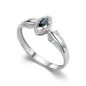 Кольцо из белого золота с бриллиантами, сапфиром