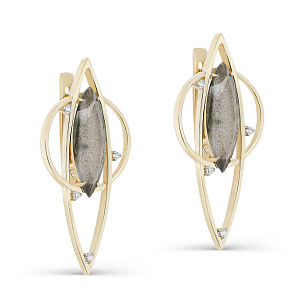 Серьги с английским замком из желтого золота с лабрадоритом