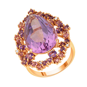 Золотое кольцо с бриллиантами, аметистами