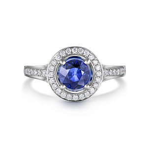 Кольцо из белого золота с бриллиантами, танзанитом