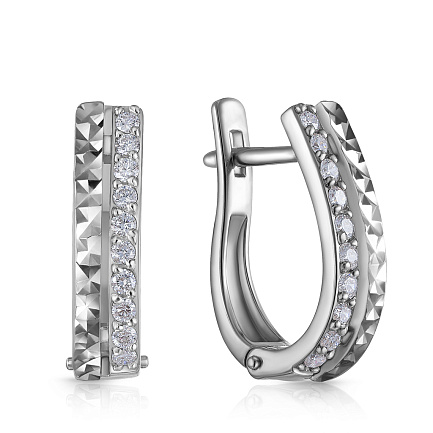 Серьги с английским замком из белого золота с бриллиантами