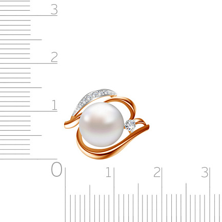 Кольцо из красного золота с жемчугом, фианитом