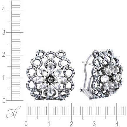 Серьги из белого золота с бриллиантами, топазами