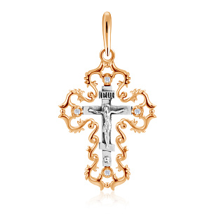 Крест из красного золота с фианитом