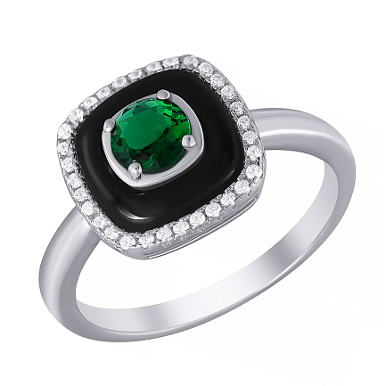 Кольцо из серебра с фианитом, эмалью