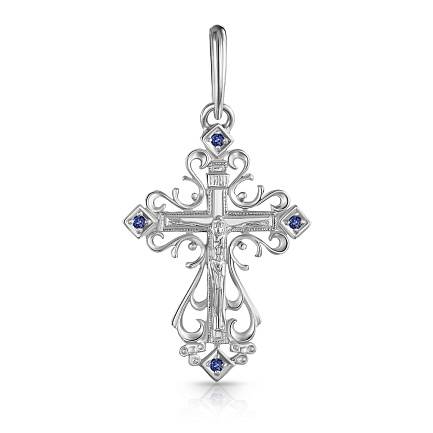 Крест из белого золота с сапфирами