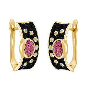 Серьги из серебра с корундами, фианитами, эл-т