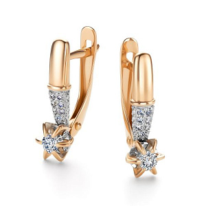 Серьги с английским замком из красного золота с бриллиантами