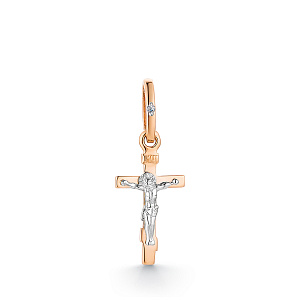 Крест ручной работы из красного золота с бриллиантом