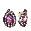 Серьги из красного золота с бриллиантами, аметистами