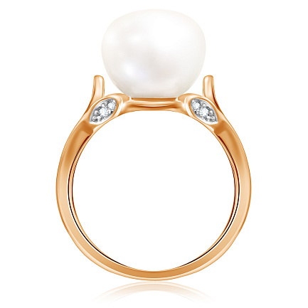 Кольцо из красного золота с жемчугом, фианитами Сваровски
