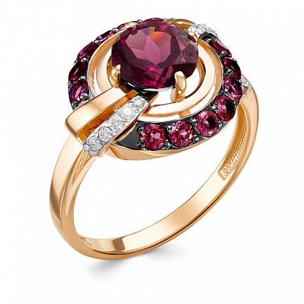 Кольцо из красного золота с бриллиантами, родолитом