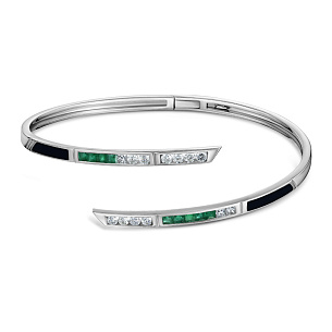 Браслет декоративный из белого золота с бриллиантами, изумрудами и эмалью