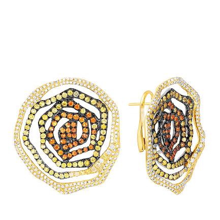 Серьги из желтого золота с бриллиантами, сапфирами