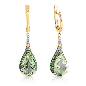 Серьги с английским замком из желтого золота с аметистами