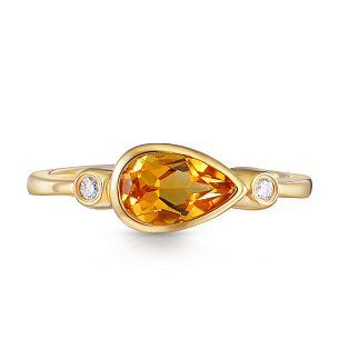 Золотое кольцо с бриллиантами, цитрином