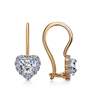 Серьги детские с французским замком из красного золота с фианитом