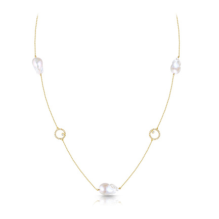 Колье из желтого золота с бриллиантами, жемчугом