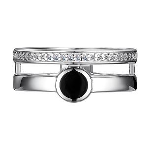 Кольцо из серебра с фианитами и эмалью