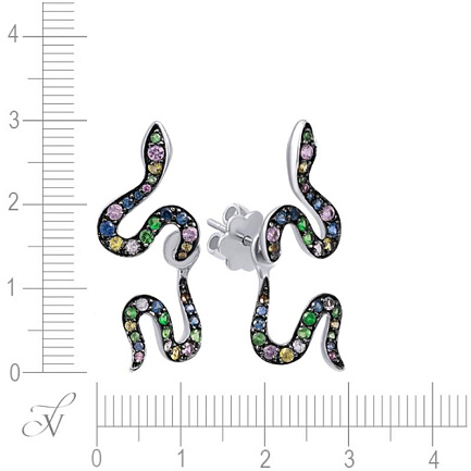 Серьги из белого золота с сапфирами, топазами