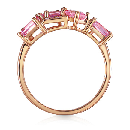 Кольцо из красного золота с бриллиантами, сапфиром