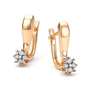 Серьги с английским замком из красного золота с бриллиантом