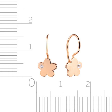 Серьги детские из красного золота с бриллиантами