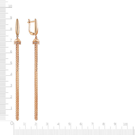 Серьги с английским замком из красного золота с фианитом, плетение якорное