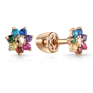 Серьги детские из красного золота с фианитом