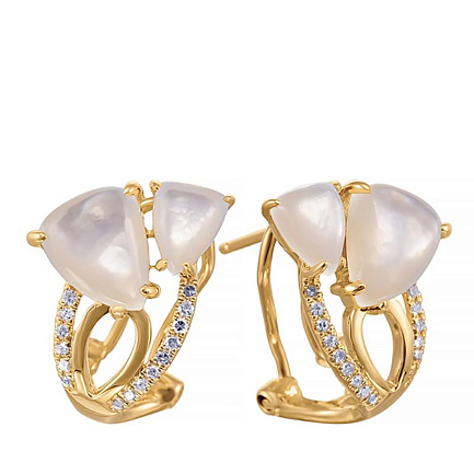 Серьги из желтого золота с бриллиантами, перламутром